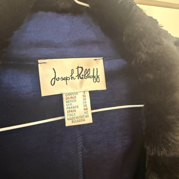 Joseph Ribkoff Blue Long Coat with Black Fur Collar - Sophisticated Women's Oute - Picture 2 of 2